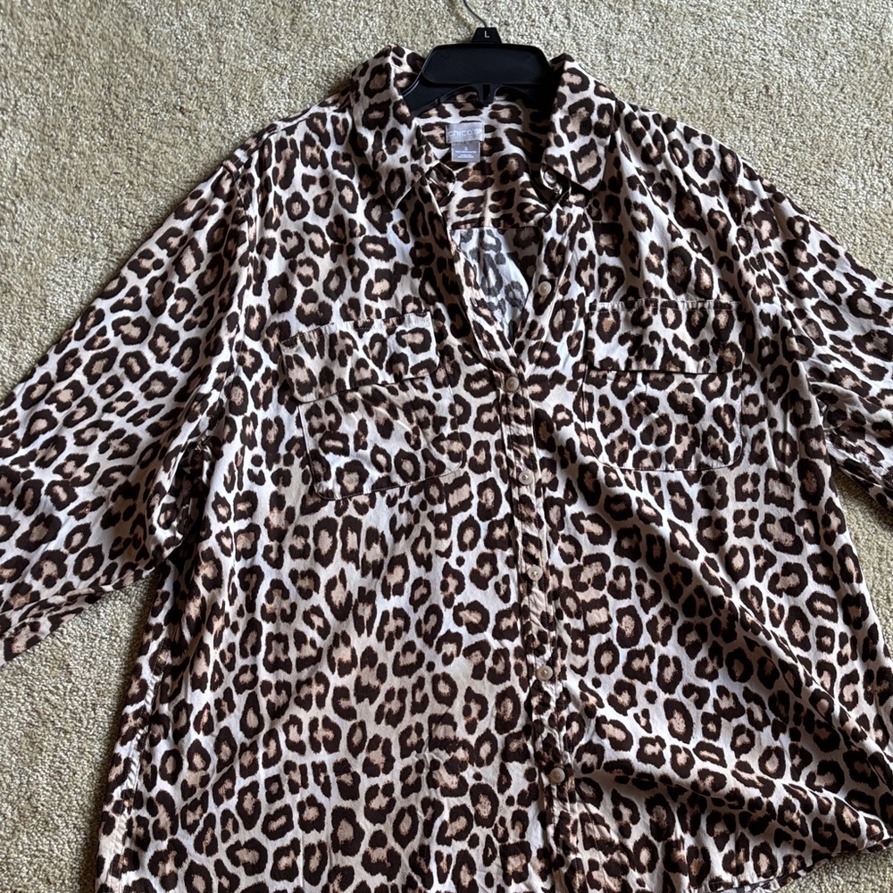 Chico's Leopard Print Button-Up Blouse in Brown and Cream